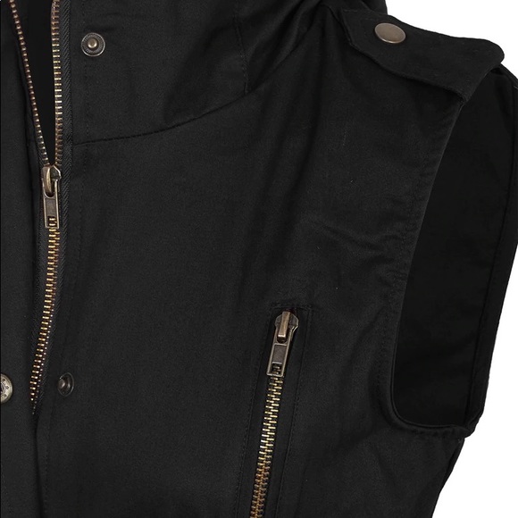 NWOT Zenana Outfitter Fur Lined Zip/Button/Hood Drawstring Vest BLACK SIZE M - Picture 7 of 13